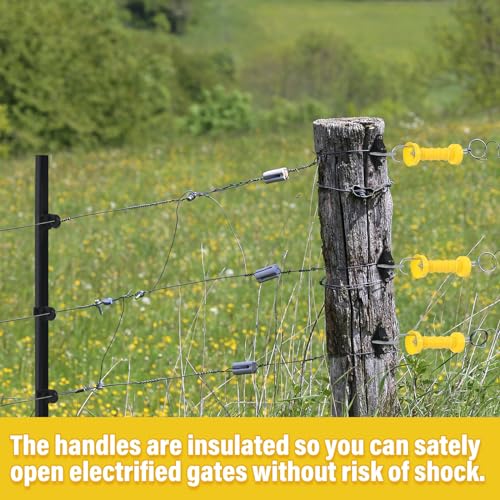 Tondiamo 4 Sets Electric Fence Gate Handle Set with Anchors and Insulators Including 4 Pcs Plastic Electric Fence Gate Handle with Spring, 8 Pieces Anchor Set, 8 Pieces Black Insulators