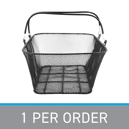 SSWBasics Black Metal Shopping Basket with Handles - 17”W x 12”D x 7”H - Durable and Sleek Grocery Basket for Grocery, Market, Retail, and Thrift Stores - Lightweight, Stackable Shopping Baskets for
