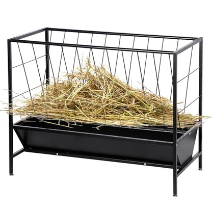 Pasture Hay Feeder 45 Gallon for Farms | Hay Grain Livestock Feeder with 24 Gallon Feed Pan, Livestock Feeding Trough, Feeding Goats, Calves, Cow, Horse