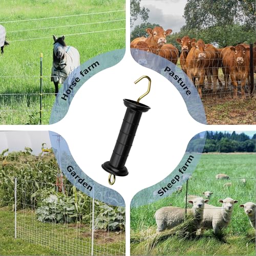 10 Pcs Plastic Electric Fence Gate Handle Insulators, Gate Handle with Spring, Outdoor Black Stainless Steel Plastic Fence Gate Handle, Gate Connector, Electric Fence Wire Handle