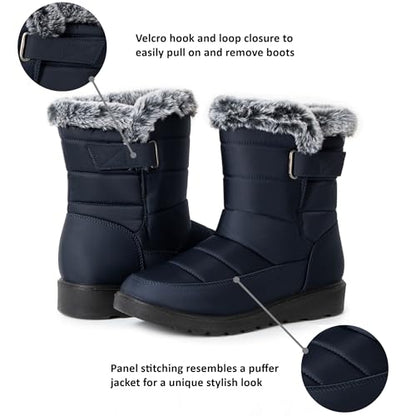 Alpine Swiss Lexie Women’s Snow Boots | Waterproof Faux Fur Lined | Warm Cozy Winter Booties | Anti-Slip Sole | Stylish Outdoor Shoes - color: Navy, size: 9