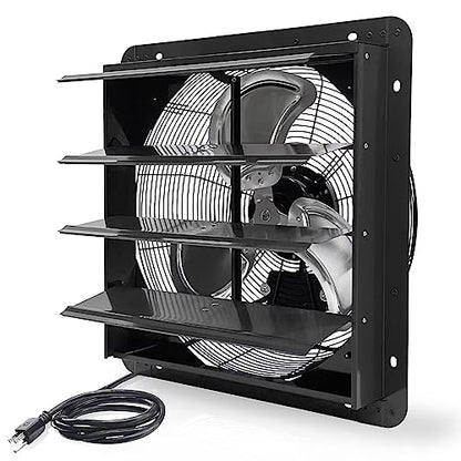VENTISOL 18 Inch Shutter Exhaust Fan Wall Mounted, Aluminum with 1.65 Meters Power Cord Kit,High Speed 2500CFM, Ventilation Fan for Garage,Greenhouse,Attic,Shed,Shop,Black - size: 18 Inch