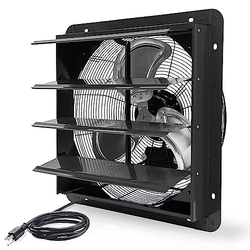 VENTISOL 18 Inch Shutter Exhaust Fan Wall Mounted, Aluminum with 1.65 Meters Power Cord Kit,High Speed 2500CFM, Ventilation Fan for Garage,Greenhouse,Attic,Shed,Shop,Black - size: 18 Inch