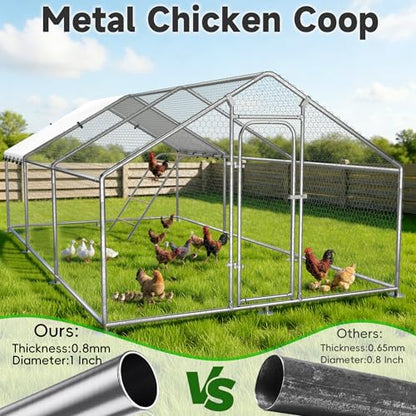 Large Metal Chicken Coop with Run for Yard with Waterproof &Anti-UV Cover,19.7 x 10 x 6.4ft Outdoor Walk-in Poultry Cage Chicken Run Pen with Roosting Perch, Hen Duck Rabbit House - size: 236.5"L x 120.1"W x 76.9"H