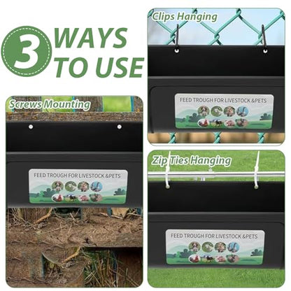 6 PCS Black Goat Feeder Hanging Pig Feeder with Clips 5 Quart Chicken Feeder Trough Poultry Feeder Hanging Goat Mineral Feeder Chicken Coop Feeder and Waters for Livestock, Pets, Poultry - color: Black