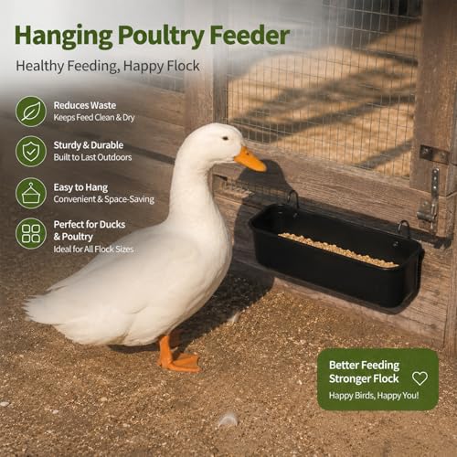 Chicken Feeder and Waterer 2 Pack, Hanging Fence Feed Trough with Clips, Chicken Coop Accessories Goat Duck Deer Poultry Feeder Livestock Feeding Container Trough, Black