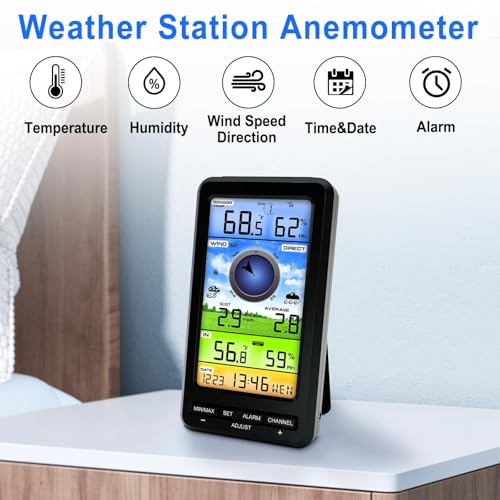 Wireless Weather Station Indoor Outdoor with Remote Sensor, Wind Speed & Direction, Temperature Humidity Monitor, Barometric Pressure, Weather Forecast Display for Home Garden Farm, 328ft Range (No W