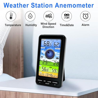 Wireless Weather Station Indoor Outdoor with Remote Sensor, Wind Speed & Direction, Temperature Humidity Monitor, Barometric Pressure, Weather Forecast Display for Home Garden Farm, 328ft Range (No W