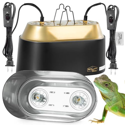 Dual Reptile Light Fixture with Switches, High Reflection Dome Reptile Heat Lamp Fixture, Terrarium UVB Basking Bulb Fixture for Reptiles Bearded Dragon Snake Tortoise, Max 150W Each - size: 12.6IN 150W