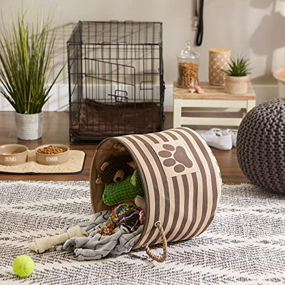 Bone Dry Pet Storage Collection Striped Paw Patch Bin, Medium Round, Brown - color: Brown, size: Medium Round