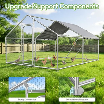 Large Metal Chicken Coop with Roosting Perch, Waterproof and UV-Resistant Cover,Outdoor Walk-in Cage Hen House for Yard Farm Rabbit Duck Chicken Run Spire Roof (10’ W x 13.2’ L x 6.4’ H) - size: 13x10Ft-Spire