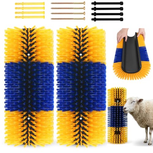 2Pcs Livestock Scratching Brush for Cow, Horse, Goat & Sheep - PBT High Elastic Bristles Design, Animal Grooming & Itch Relief Brush for Barn Entrance, Fence Corner & Feeding Area - size: Medium