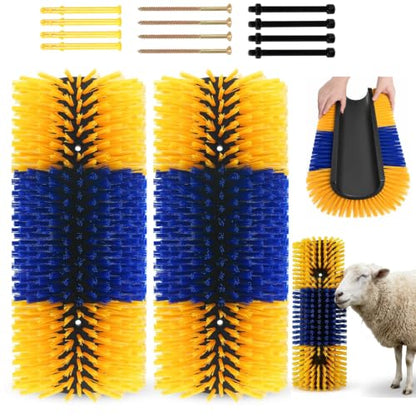 2Pcs Livestock Scratching Brush for Cow, Horse, Goat & Sheep - PBT High Elastic Bristles Design, Animal Grooming & Itch Relief Brush for Barn Entrance, Fence Corner & Feeding Area - size: Medium