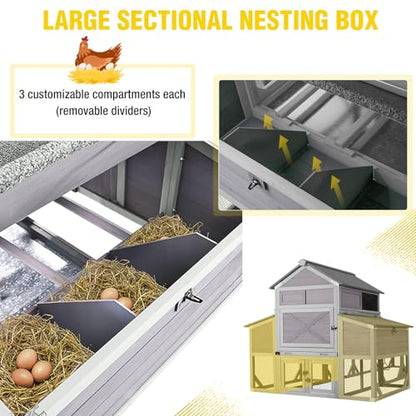 Aivituvin Extra Large Chicken Coop for 6-10 Chickens, Reinforced Outdoor Wooden Hen House with Run, 6 Nesting Boxes, Easy Clean Pull-Out Tray, Waterproof Asphalt Roof - Grey, 118" L x 26" W x 50" H - size: 118.0"L x 26.0"W x 49.5"H