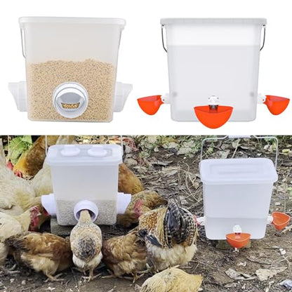 Large Automatic Chicken Feeder and Waterer Set Hanging Chicken Water Feeder Poultry Feed Bucket - color: Frosted, size: 2.6 Gal Feeder & Waterer