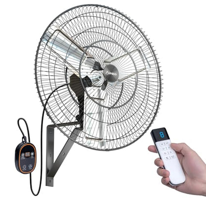 Amico 30 Inch Heavy Duty Wall Mounted Fan with Remote Control, DC Motor, 8 Speeds, High Velocity, Indoor/Outdoor Oscillating Industrial Shop Fan with Timer for Gym, Patio,Garage, Warehouse - size: 30 Inch
