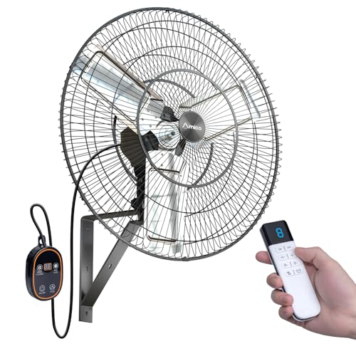 Amico 30 Inch Heavy Duty Wall Mounted Fan with Remote Control, DC Motor, 8 Speeds, High Velocity, Indoor/Outdoor Oscillating Industrial Shop Fan with Timer for Gym, Patio,Garage, Warehouse - size: 30 Inch