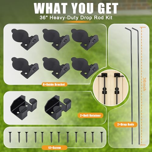 36" Gate Drop Rod for Double Gate,Heavy Duty Cane Bolt Drop Rod Hardware Ground Latch for Wooden Fences,Rust-Resistant Galvanized Steel Chain Link Fence Gate Latch - size: 36" (2 PACK)