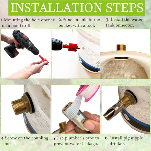 5 Pcs Pig Nipple Waterer for Barrel Kit Stainless Steel Automatic Pig Nipple Drinker Hog Drinker Feeder with Brass Water Tank Connector Kit Hog Water Nipples for Piglets Goat Waterering System