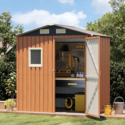 6x4FT Outdoor Storage Shed, Metal Garden Shed with Updated Frame Structure, Lockable Door and Window, Large Tool Shed for Backyard, Patio,Lawn,Utility & Bike Storage - size: 6x4 FT (No Base)