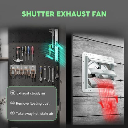 YOZON 12" Shutter Exhaust Fan with Speed Controller, Wall Mounted Wall Exhaust Fan, Automatic Shutter, High Speed, 1130CFM, Vent Fan for Garage, Greenhouse, Shed, Chicken Coop and Workshop - Silver - size: 12 INCH Silver