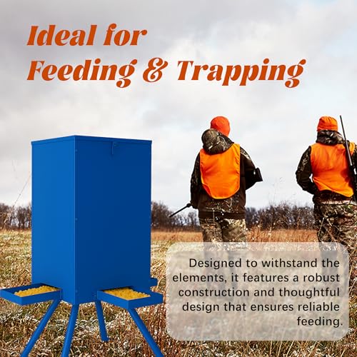 PROLEE 85lbs Deer Feeder,Weatherproof Deer Feeders with 4 Feeding Tray and 4-Leg Stand,Heavy Duty Metal Gravity Feeder for Deers and Wildlife (Blue) - color: Blue