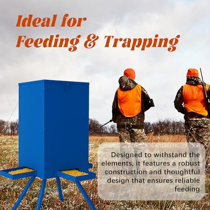 PROLEE 85lbs Deer Feeder,Weatherproof Deer Feeders with 4 Feeding Tray and 4-Leg Stand,Heavy Duty Metal Gravity Feeder for Deers and Wildlife (Blue) - color: Blue