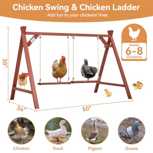 PETSFIT Wooden Solid Chicken Perch & Roosting Bars with 2 Swings, 50"x30"x34" Coop Toy for 6–8 Hens, Multi-Level Stand Encourages Exercise & Natural Behavior, Easy to Assemble & Clean,Outdoor Use - size: 50"L x 30"W x 34"H