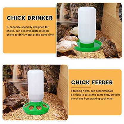 Chicken Feeder and Waterer Set no Waste Chick Feeder and Waterer Kit 1L Chicken Water Feeder Poultry Waterer Baby Chick Starter Kit (Green) - color: Green