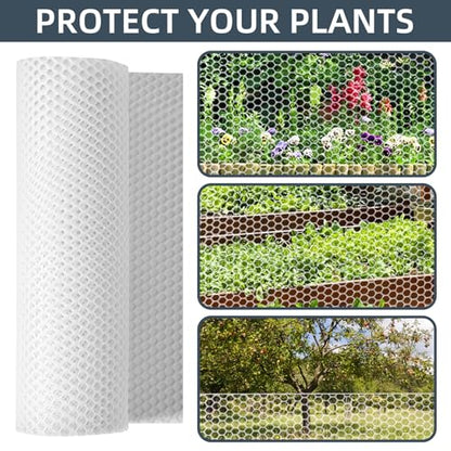 Plastic Wire Mesh Fence, 1.3ft x 50ft /15.7in x 600in Plastic Chicken Wire Fence Mesh Versatile Plastic Fencing Wire Netting Poultry Animal Barrier Fence with 150 Zip Ties for Garden & Farm, White - color: White