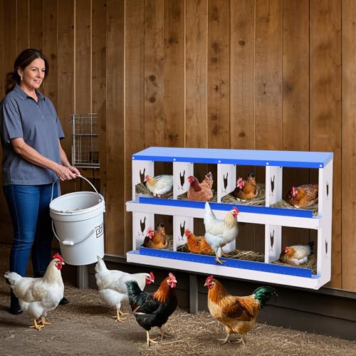 Chicken Nesting Box,8 Holes Galvanized Steel Metal Chicken Laying Box with Automatic Roll-Away Egg Collection System & Removable Tray,Wall Mount Nesting Boxes - color: Blue, size: 8 Holes