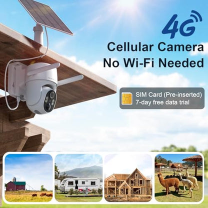 HOSAFE.COM 4G LTE Cellular Security Camera No Internet Needed,2K Solar No WiFi Security Camera Outdoor Wireless with SIM Card Jobsite, 360 Live View, Motion Detection, Free Cloud Storage(Need Apply)