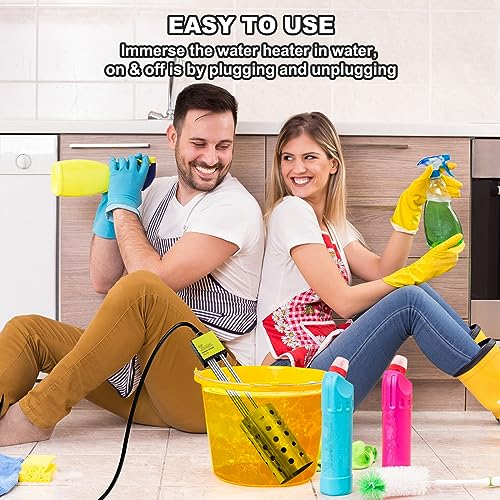 1500W Immersion Heater, GESAIL Bucket Water Heater with 304 Stainless-Steel Guard, Submersible Bucket Heater with Thermostat and Auto Shutoff, Perfect for Home Travel and Winter Job