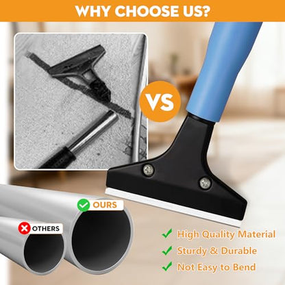 Heavy-Duty Floor Scraper with Long Handle (37''-51.5''), 4-Inch Metal Scraper Cleaning Tool, Comes with 10 Blades, Suitable for Cleaning Walls, Glass, Adhesives, Chewing Gum, and Ceilings - size: 51.5in