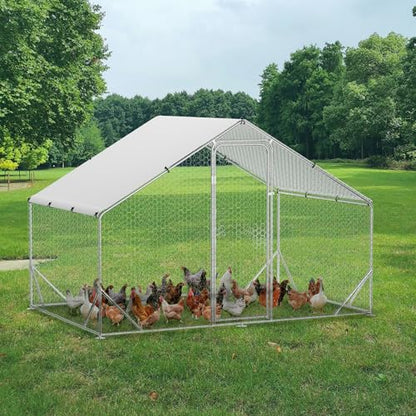 Large Metal Chicken Coop, 9.8'L x 6.5'W x 6.5'H Walk-in Poultry Cage, Chicken Run Pen House with Waterproof & Anti-Ultraviolet Cover Chicken Coop Run for Outdoor Backyard Farm - size: 118.1"L x 78.7"W x 78.7"H