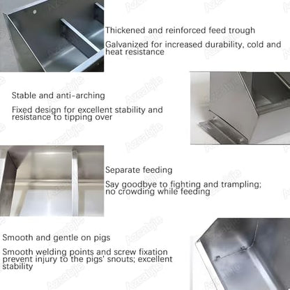 Portable Stainless Steel Livestock Feeder Trough, 2-Hole No-Spill Design, Large Capacity Divider for Hay & Grain, Ideal for Swine & Chicken Coop Feeding,1.2meter/4hole - size: 1.2meter/4hole