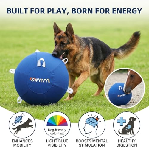 25" Dog Horse Ball&Cover with Straps, Herding Ball for Dogs Blue Heelers, Harding Dog Large Mega Pets Soccer Ball for Australian | Zipperless auto-seal safe from chewing. Dog herding ball with straps. 700+ reviews. Durable outdoor toy for large breeds. -