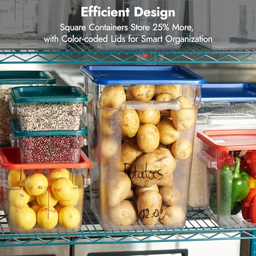 CURTA 8-Pack 4 Qt NSF Clear Polycarbonate Food Storage Containers with Green Lids - Square, Commercial-Grade, Freezer & Dishwasher Safe, Stackable - color: 4.0 Qt 8-Pack(Green Lids)