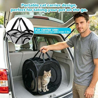 Small Animal Playpen with Surround Tunnel, Portable Foldable Outdoor Guinea Pigs Playpen with Carrying Handle, Breathable Mesh Playpen for Kitten, Hedgehog, Snake, Rabbit, Lizard, Small Pets