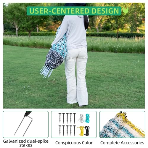 Poultry Netting Electric Fence, Portable Livestock Nets Mesh for Chickens, Ducks, Geese, Turkey, Electric Fencing for Backyards, Homesteaders, Farms, Ranches (Bright Blue, 41.5" H x 164' L Poultry)
