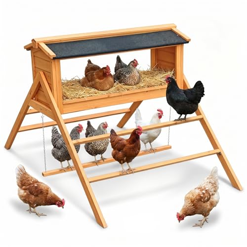 3-in-1 Chicken Nesting Box with Asphalt Roof, Wooden Chicken Perch & Swing for Coop, Weatherproof Nesting Boxes for Laying Hens, Indoor Outdoor Coop Accessories, Large Nesting Box for Multiple Hens