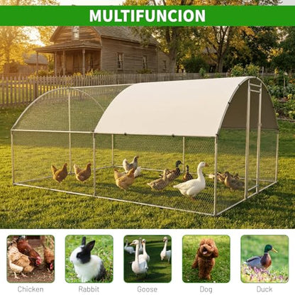 HEYTOWN Large Metal Chicken Coop with Run, Walk-in Dome Roof Poultry Cage with Waterproof & Anti-UV Cover for Yard for Ducks & Rabbits - size: 156.0"L x 120.0"W x 78.0"H