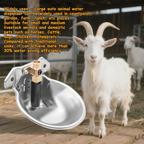 Automatic Animal Drinking Water Bowl with Float Valve and Drainage Hole 304 Stainless Steel Feeder Trough Dispenser Waterer Livestock Water Trough Suitable for Pet Dog Horse Cattle Goat Sheep（Dia 9in） - style: 0.6L-1pc