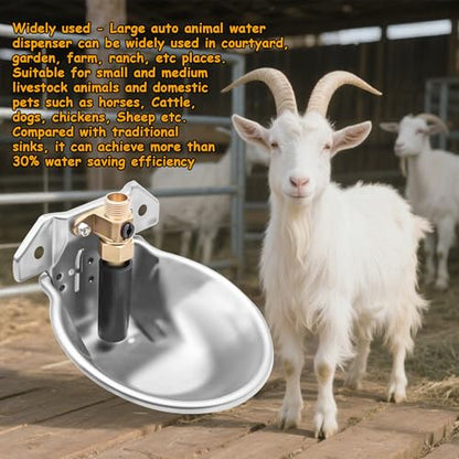 Automatic Animal Drinking Water Bowl with Float Valve and Drainage Hole 304 Stainless Steel Feeder Trough Dispenser Waterer Livestock Water Trough Suitable for Pet Dog Horse Cattle Goat Sheep（Dia 9in） - style: 0.6L-1pc