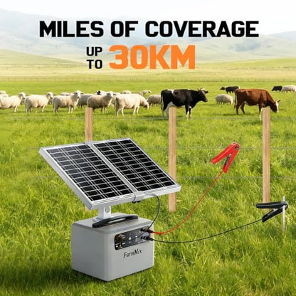6-12KV Adjustable Output Solar Charger,30 Miles Solar Electric Fence Charger,1.5J Solar Fence Charger,15W Solar Powered Electric Fence Kit for Livestock,24H Uninterrupted Protection - color: Gray