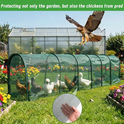 Chicken Runs for Yard,79" & 157" Extra Long Foldable Chicken Tunnels for Outside,All-in-One Kit with Sun Protection Net, Removable Door, Frame & Tools (Green, 236 * 21 * 32 inches) - size: 236*21*32 inches