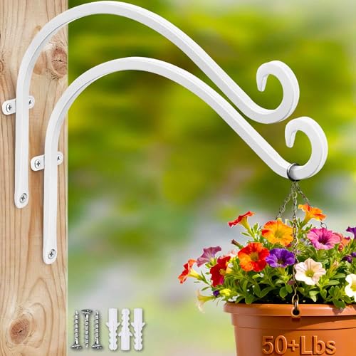 AJART White Plant Hanger Outdoor: 12-Inch Plant Hooks for Wall Indoor - Metal Plant Bracket Hook for Hanging Flower Baskets - size: 12 Inch, style: Plant Hooks White