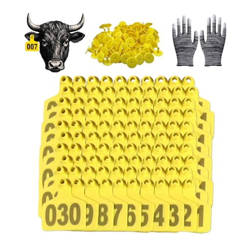Livestock Identification Ear Tags, Lightweight Plastic ID Tags for Farm Animal Management, Numbered 001–100