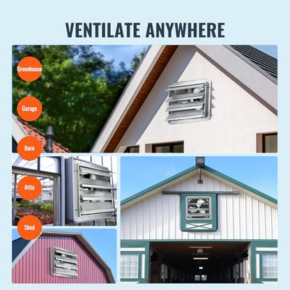VEVOR Shutter Exhaust Fan, 16'' with Various Speeds, AC-motor, 2000 CFM, Wall Mount Attic Fan, Ventilation and Cooling for Greenhouses, Garages, Sheds, FCC - size: 16 Inch