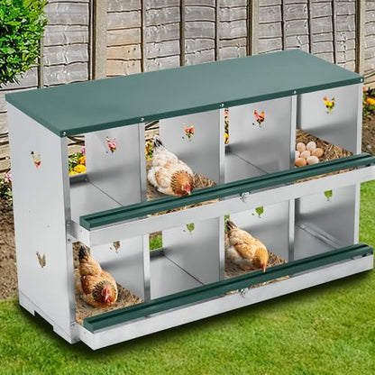 GarveeLife Chicken Nesting Box, 4 Compartments Nesting Box for Chickens, Two-Tier Galvanized Steel Chicken Egg Laying Box with Large Vented Holes Wall Mounting for Easy Egg Collection - color: Green | 4 Compartments